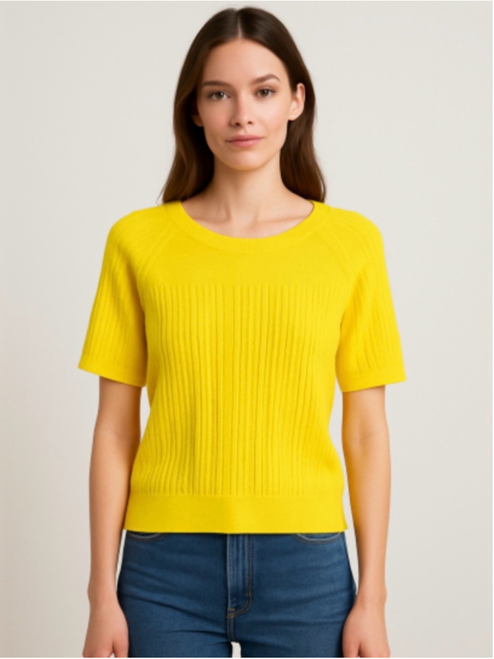 Brooks Brothers Yellow Short Sleeve Cotton Cableknit Sweater Size M